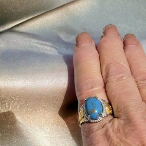 Mohave Blue Turq. Ring Sz 9, ctw 5.75 18K Gld Plt/Patnm Bond Christmas Gft Org12